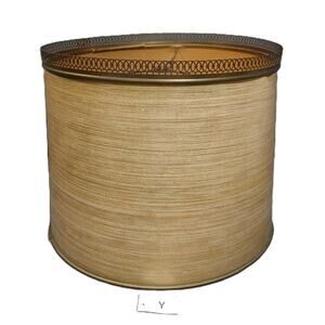 Vintage 50s MCM Gold Paper Barrel Drum Lamp Shade with Ornate Brass Top Rim [Y]